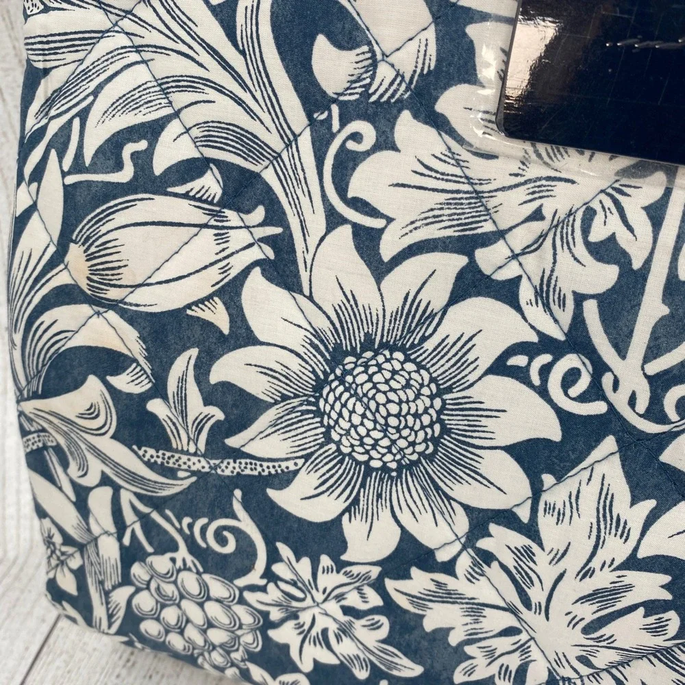 William Morris At Home Quilt King Navy Blue Sunflower Floral Cotton Bedspread